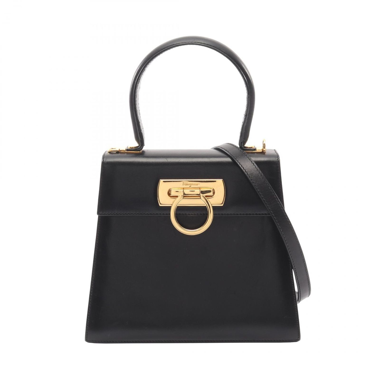 サルヴァトーレフェラガモ Salvatore Ferragamo ハンドバッグ ガンチーニ 2WAY ブラック レザー ガンチーニ 2wayショルダー レディース Used B