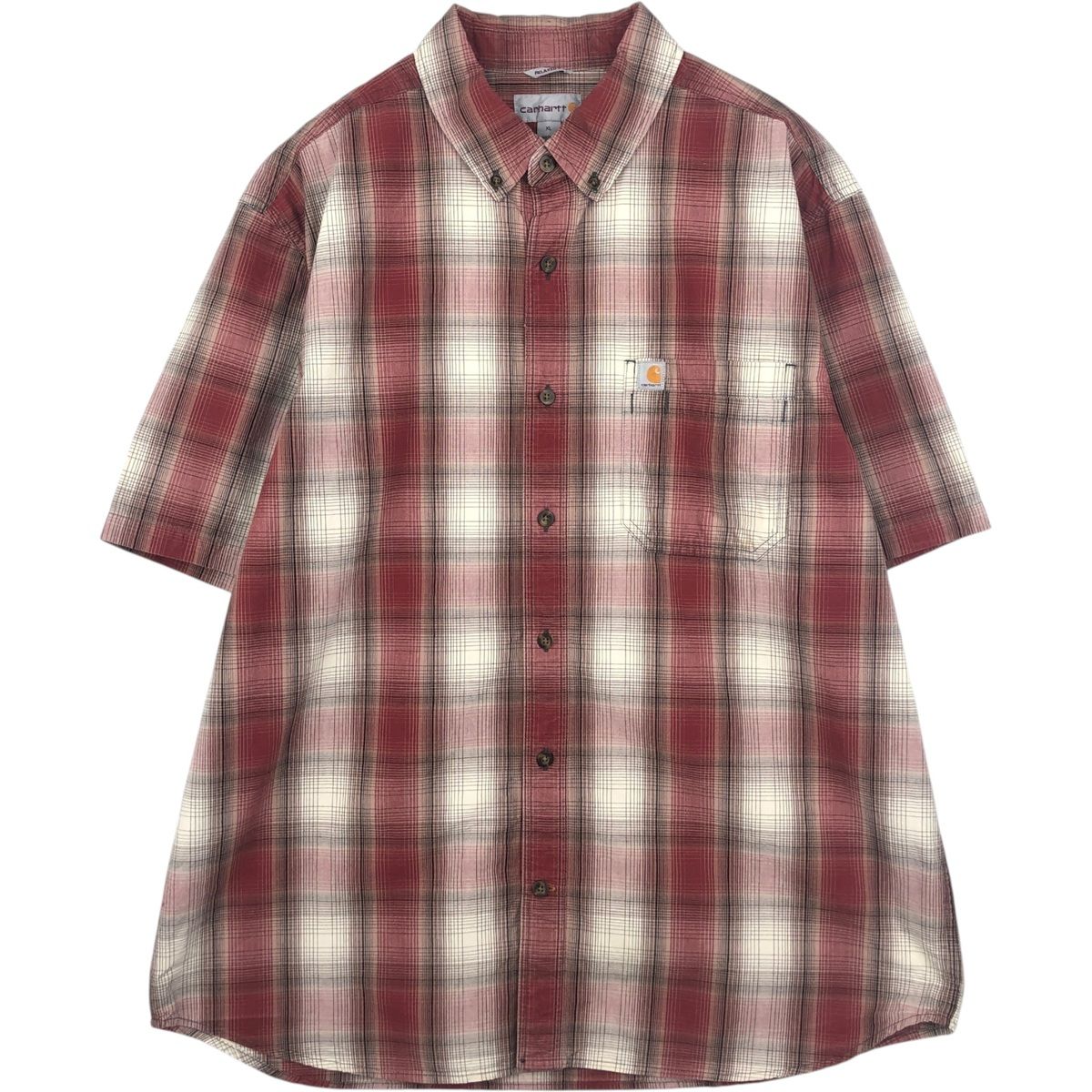 古着 カーハート Carhartt RELAXED FIT チェック柄 ボタンダウン 半袖 ワークシャツ メンズXL相当/eaa637764