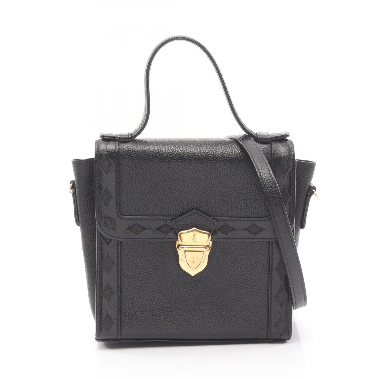 イヴ・サンローラン YVES SAINT LAURENT ハンドバッグ 2WAY ブラック レザー 2wayショルダー レディース Used A