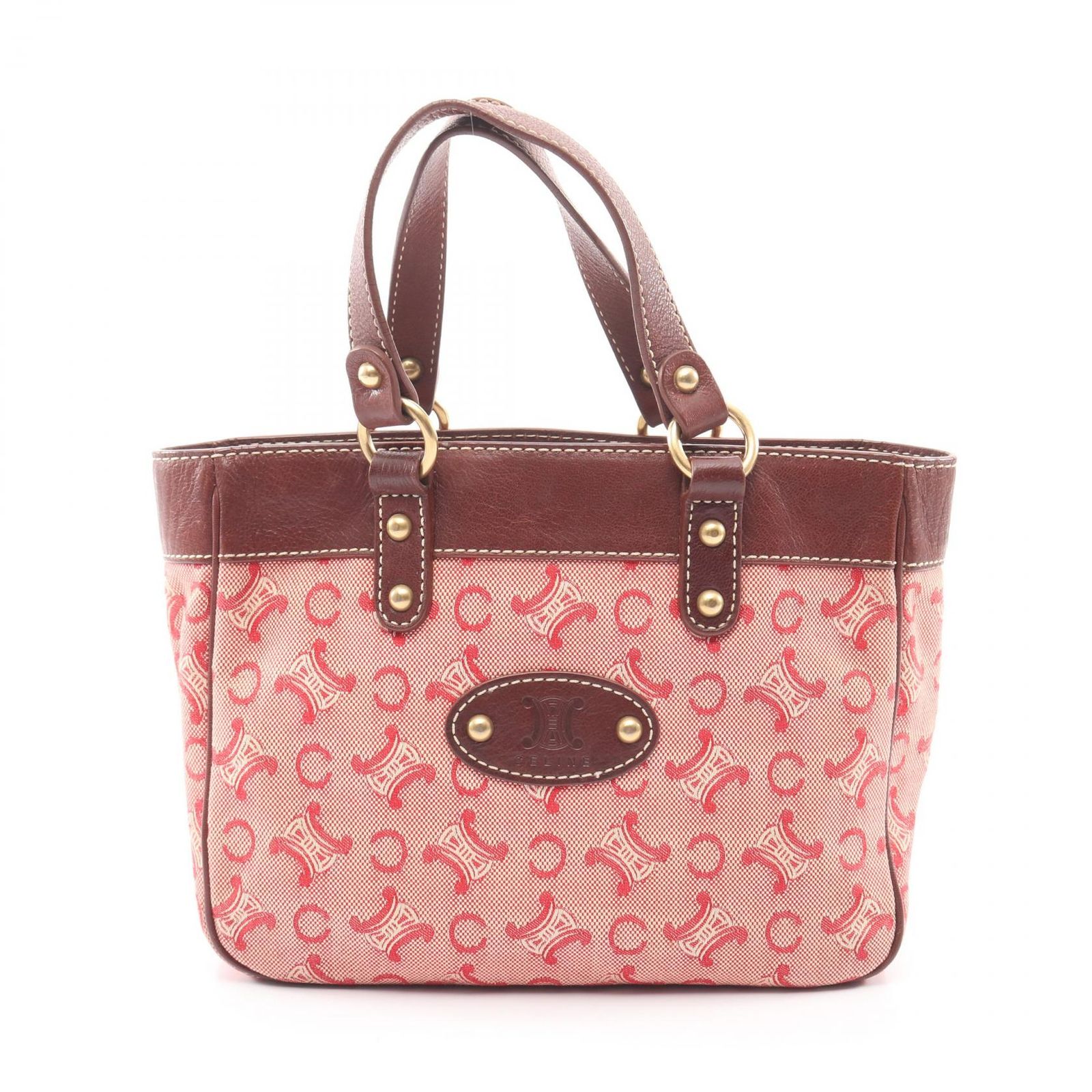 セリーヌ CELINE ハンドバッグ Cマカダム レッド キャンバス レザー Cマカダム ハンドバッグ レディース Used A
