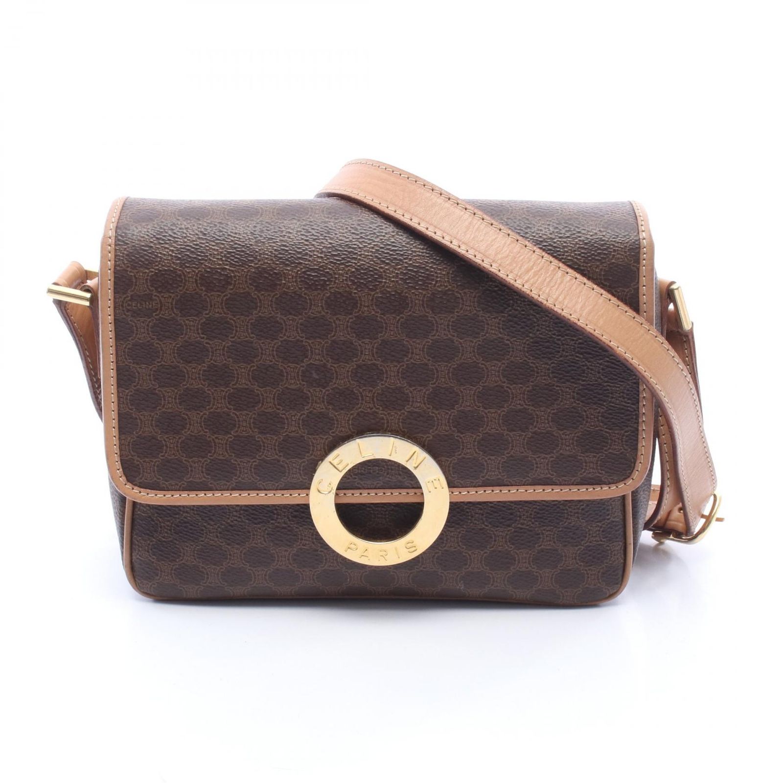 セリーヌ CELINE ショルダーバッグ マカダム サークルロゴ ダークブラウン PVCコーティングキャンバス レザー ショルダーバッグ コーティングキャンバス レディース