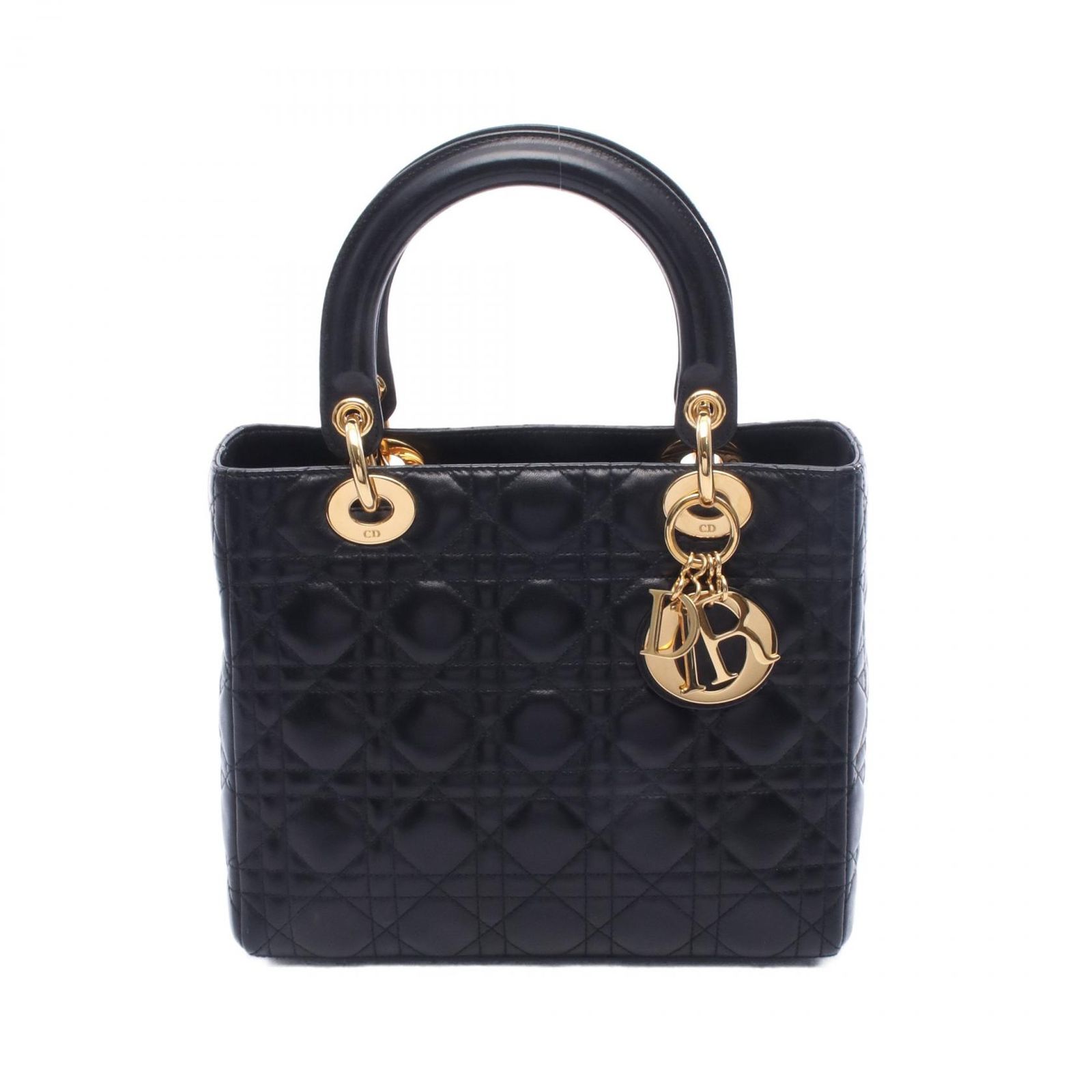 ディオール Dior ハンドバッグ LADY DIOR レディディオール カナージュ ブラック レザー レディディオール カナージュ 2wayトート レディース Used B