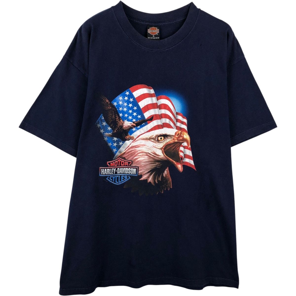 古着 00年代 Harley-Davidson ハーレーダビッドソン 鷲柄 イーグル柄 星条旗柄 モーターサイクル バイクTシャツ USA製/eaa637021