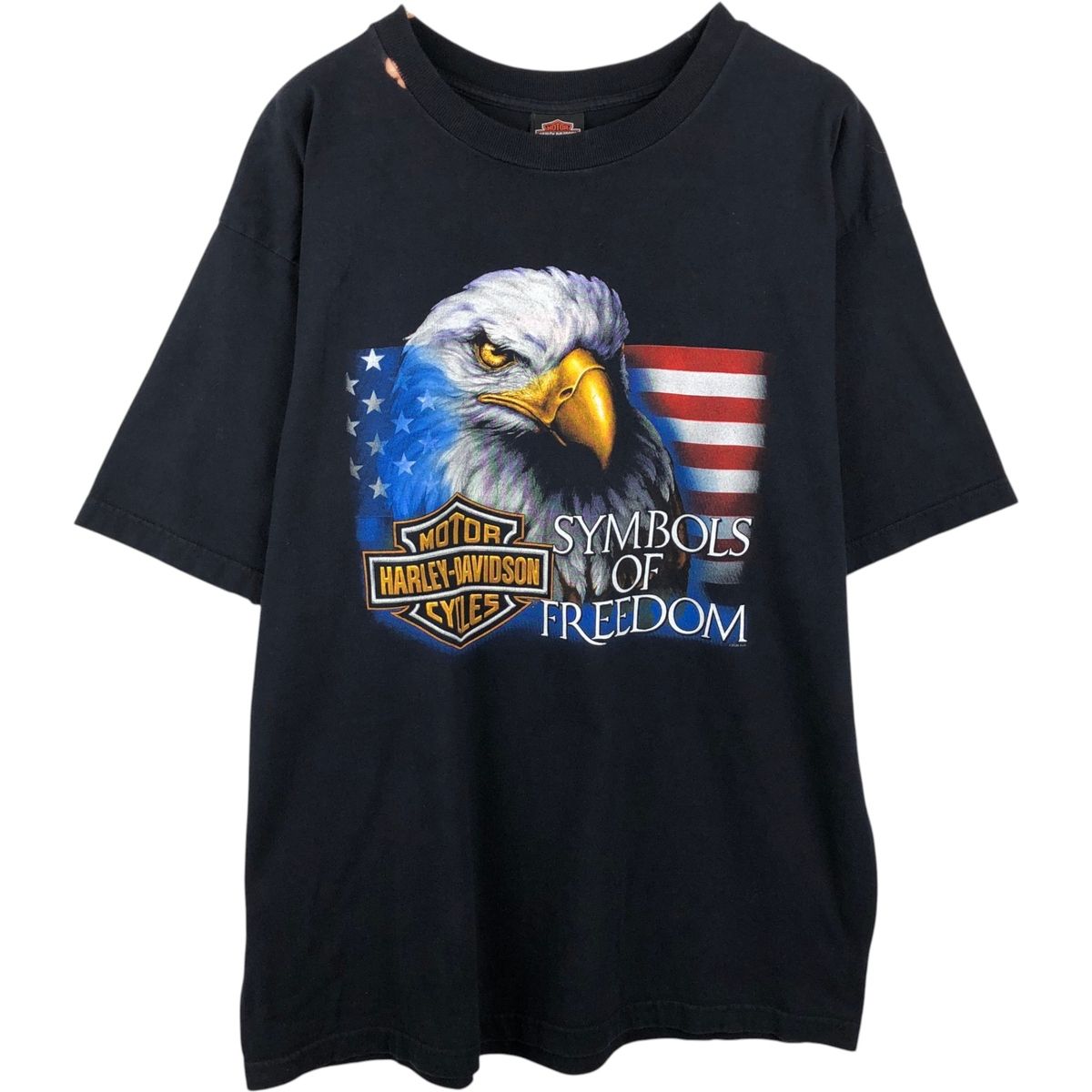 古着 00年代 Harley-Davidson ハーレーダビッドソン 鷲柄 イーグル柄 星条旗柄 モーターサイクル バイクTシャツ USA製/eaa637026