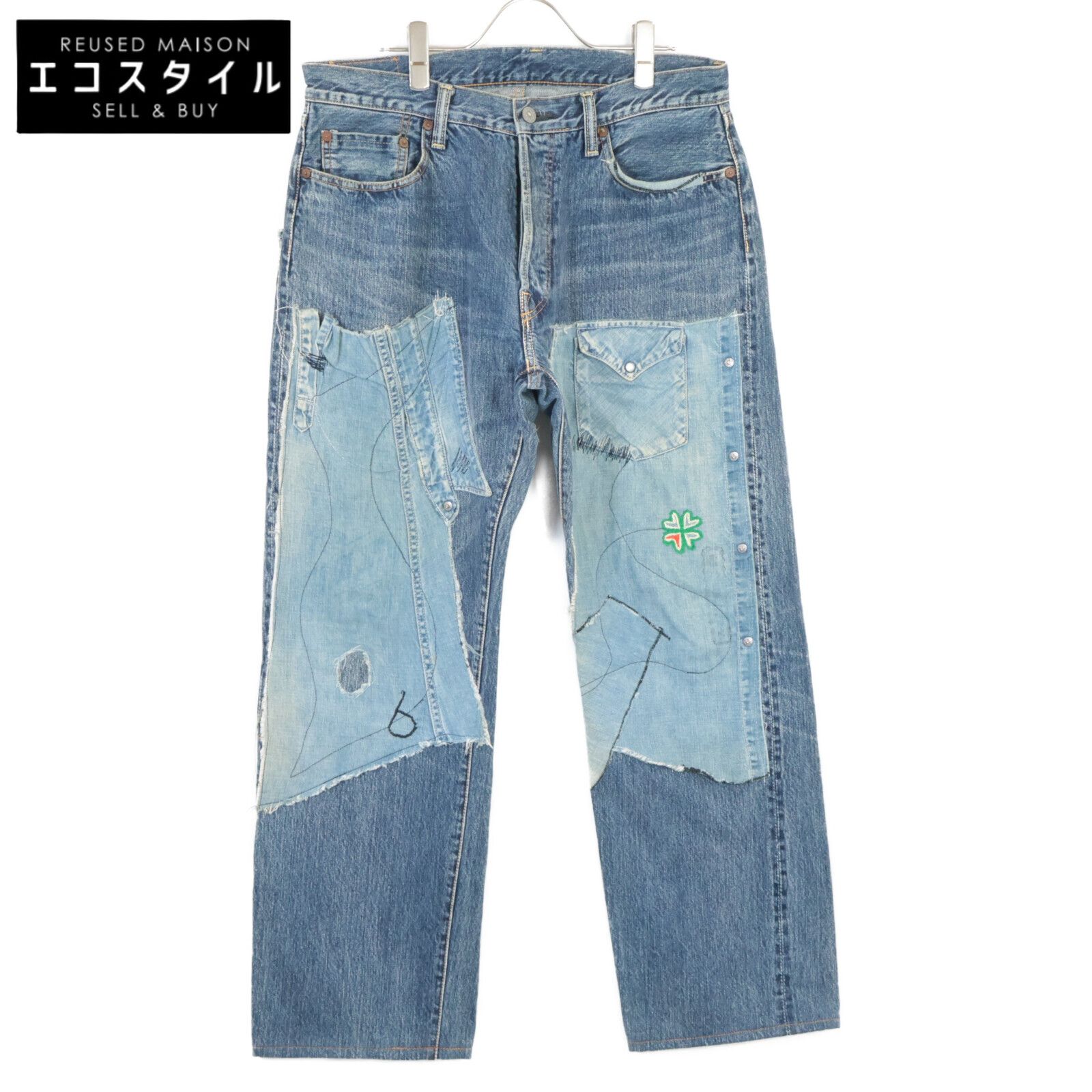 Yohji Yamamoto　ヨウジヤマモト　ｘSPOTTED HORSE CRAFT パッチワーク ボタンフライ デニムパンツ/　36