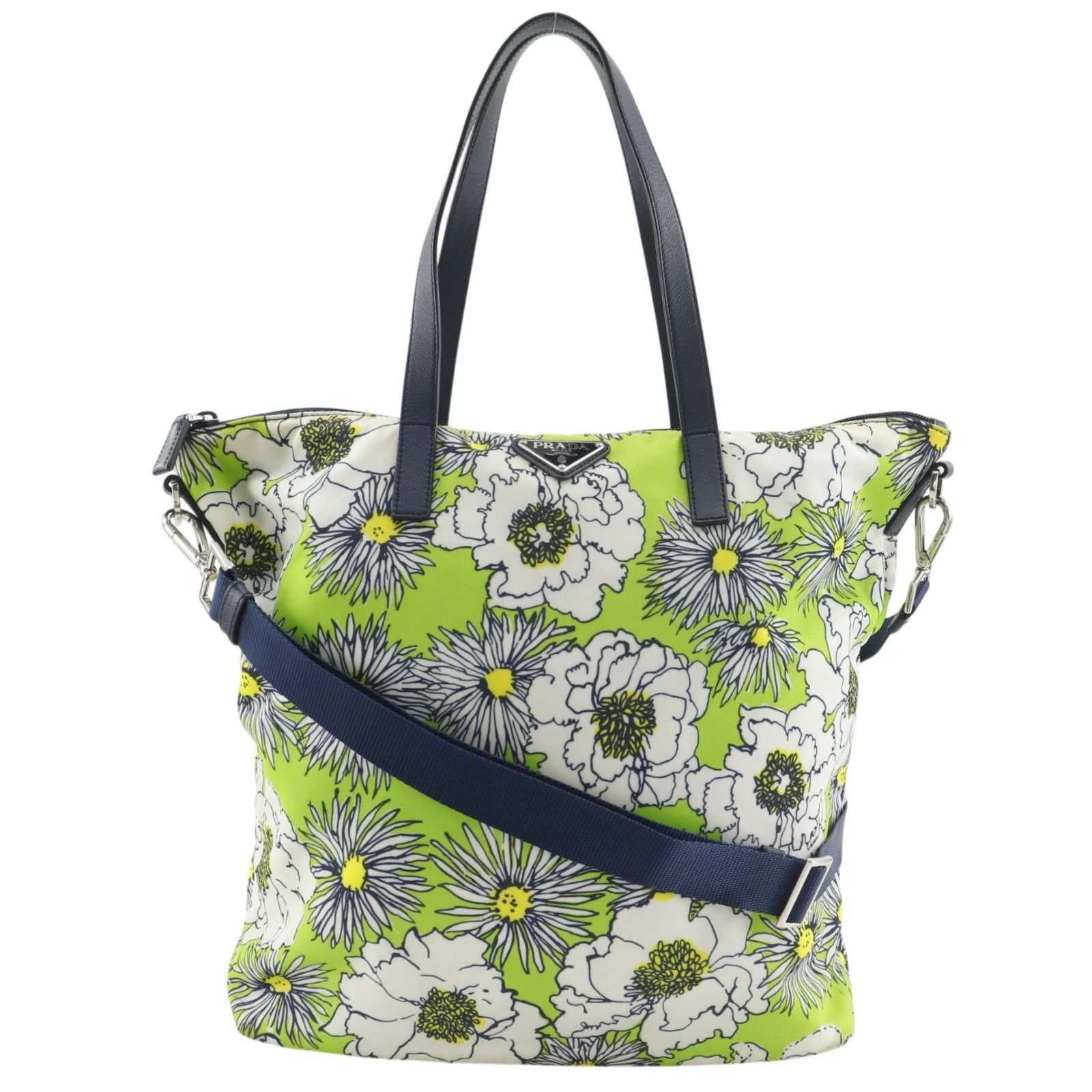 PRADA】プラダ 2WAYショルダー フラワー ナイロン 黄緑 レディース