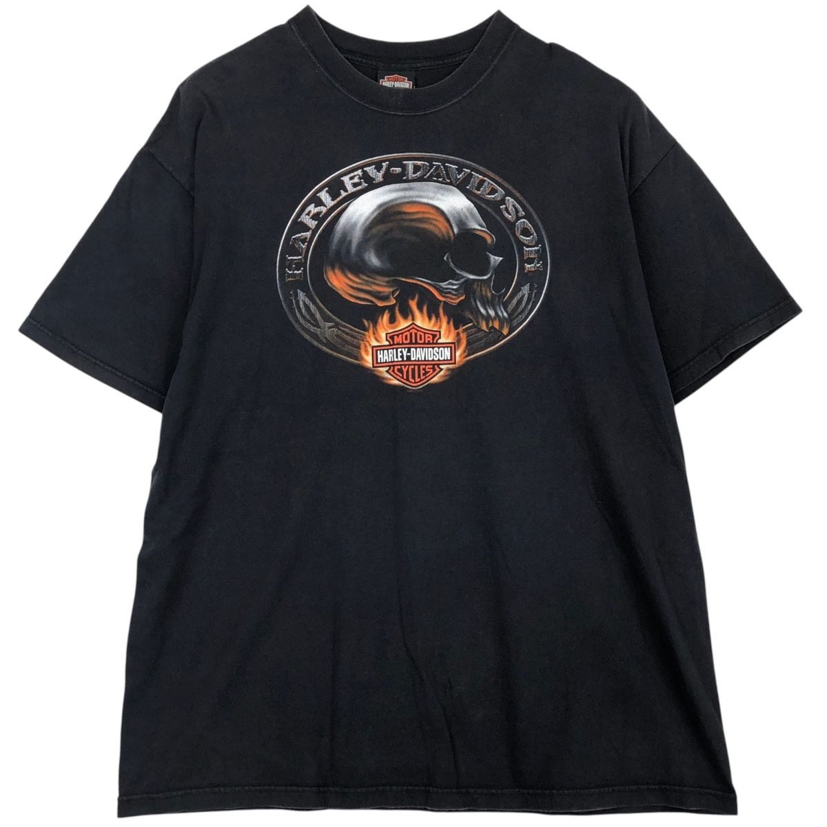 古着 00年代 ハーレーダビッドソン Harley-Davidson ドクロ柄 スカル柄 ファイヤーパターン モーターサイクル バイクTシャツ/eaa636929
