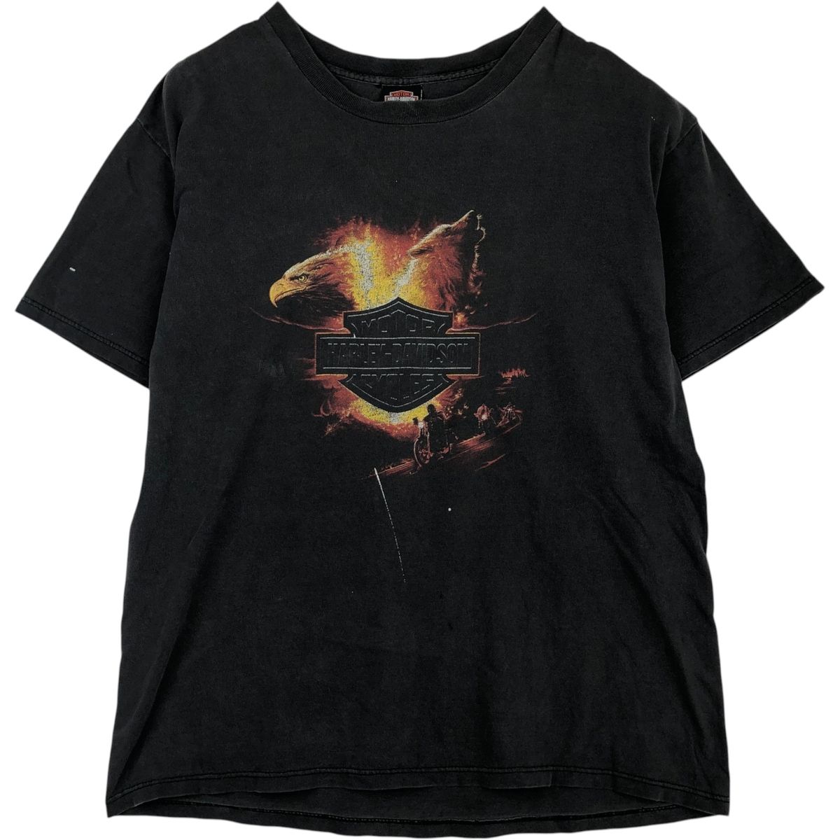 古着 ハーレーダビッドソン Harley-Davidson ファイヤーパターン 鷲柄 イーグル柄 オオカミ柄 モーターサイクル バイクTシャツ/eaa637062