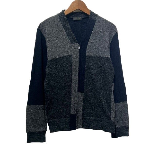 【中古】　COMME des GARCONS HOMME PLUS　カーディガンセーター　90s vintage　90年代　長袖　ニット　Vネック　フルジップ　切替　パッチワーク加工　AD1999　バイアス期　日本製　ドメスティック　古着　/1156