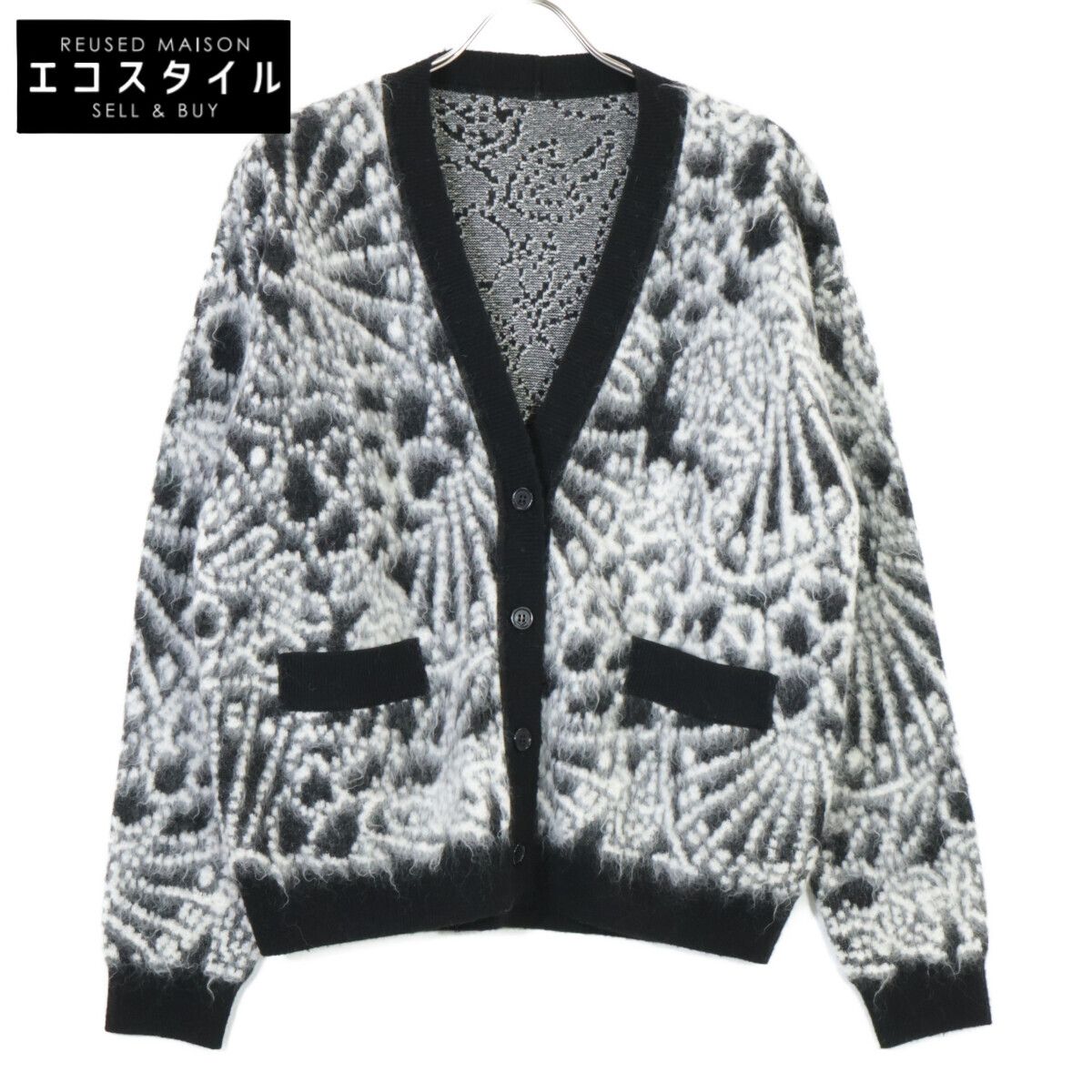 SAINT LAURENT PARIS サンローランパリ 19年 609309 ブラック×ホワイト モヘア カーディガン M