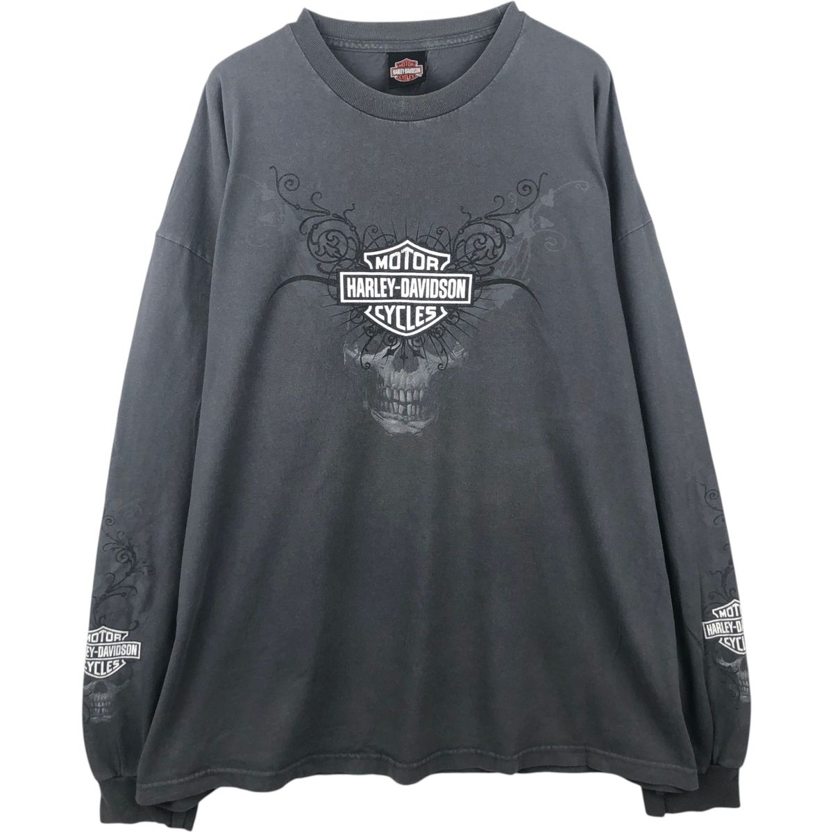 古着 ビッグサイズ ハーレーダビッドソン Harley-Davidson ドクロ柄 スカル柄 ピンナップガール ロングTシャツ ロンT/eaa638091