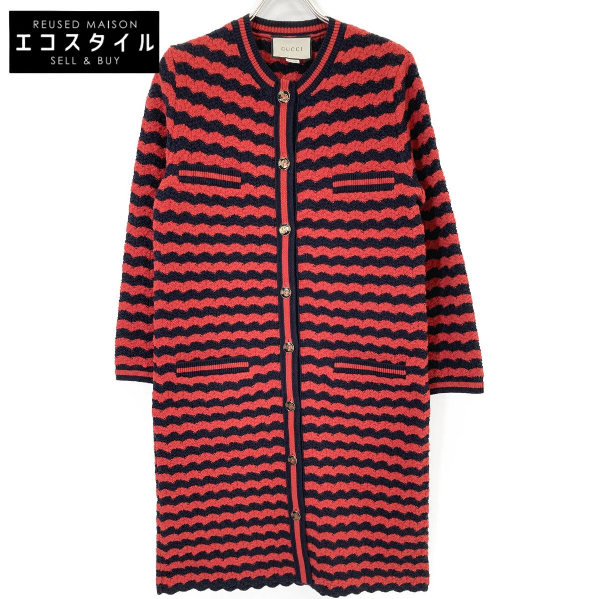 GUCCI　グッチ　レッド 501827 コットン×ウール ロングカーディガン　S