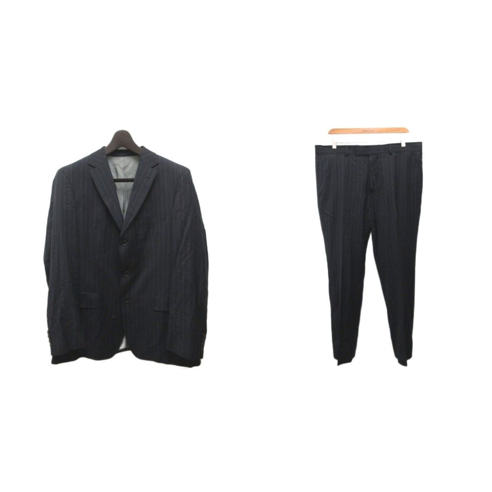 ヒューゴボス HUGO BOSS スーツ セットアップ フォーマル テーラードジャケット スラックス シングル 3B パンツ ストライプ 52 ダークネイビー ■IBO96