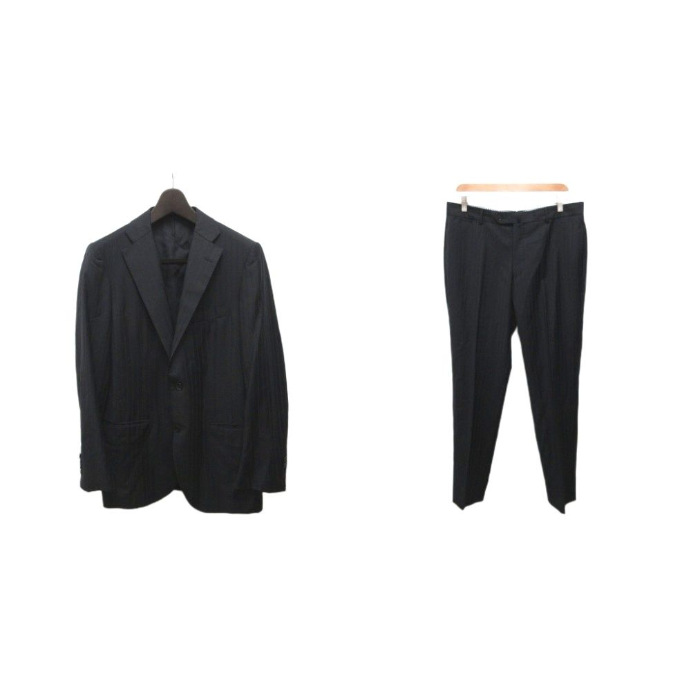 トゥモローランド TOMORROWLAND × Ermenegildo Zegna スーツ セットアップ フォーマル テーラードジャケット スラックス シングル ブレザー 2B パンツ ウール 50 黒 ブラック 81-06-24-06107 ■IBO96