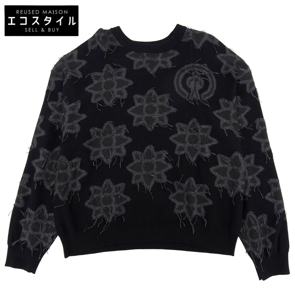 MAISON SPECIAL　メゾンスペシャル　美品 Prime-Over Flower Pigment Dyed Intarsia Knit Pullover トップス ブラック×グレー 11251361203　2