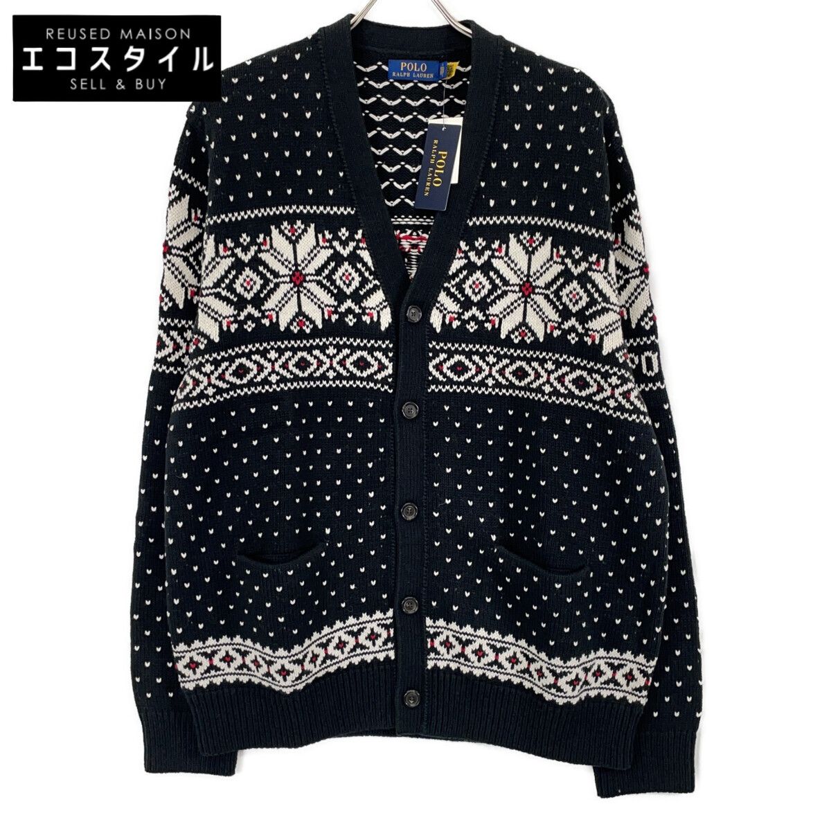 POLO RALPH LAUREN　ポロ ラルフローレン　ブラック カシミヤ混 スノーフレーク カーディガン　XL