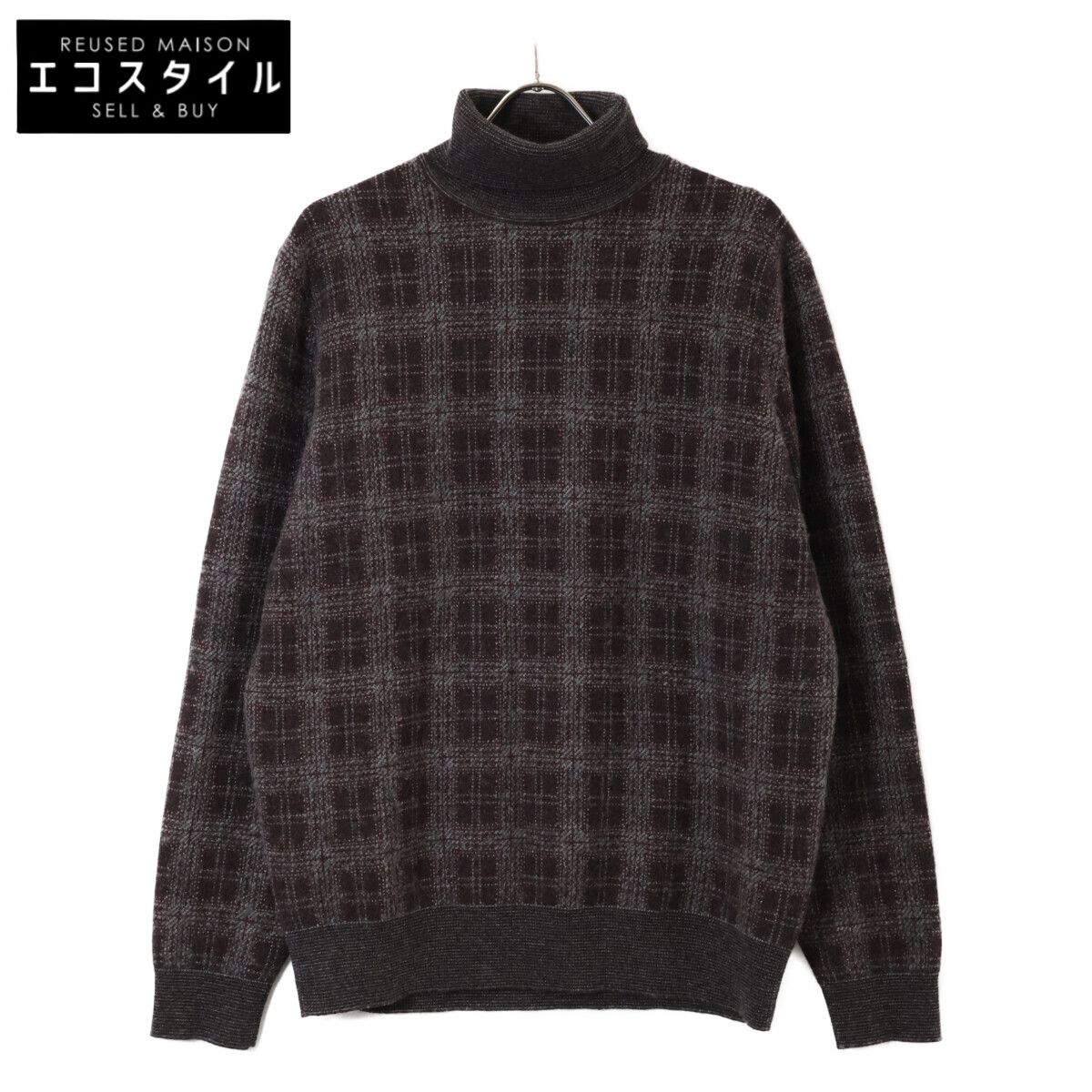 Loro Piana　ロロピアーナ　【国内正規】FAI2977 チェック カシミヤｘシルク タートルネック ニットセーター　52