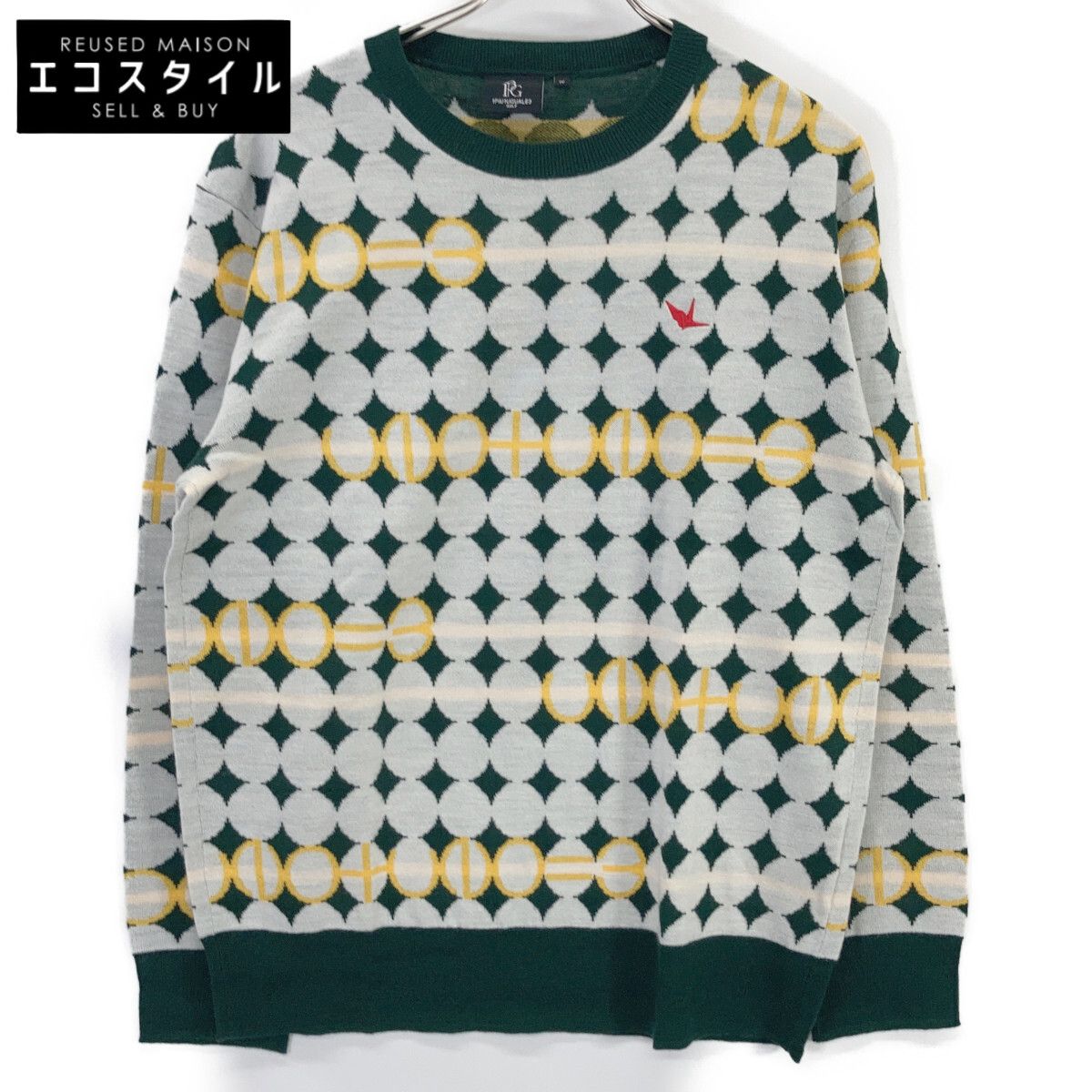 1piu1uguale3　ウノピゥウノウグァーレトレ　【GOLF】GRK067-WOA017 グリーン G.CREWKNIT GOLF BALL 総柄クルーネックニット　IV