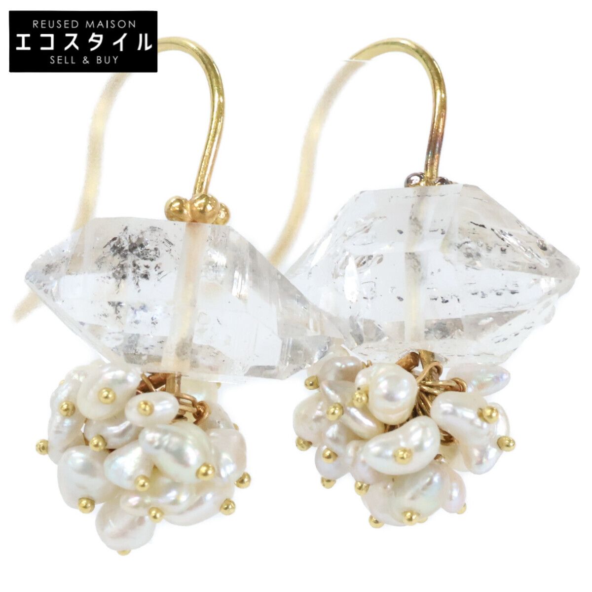 muska ムスカ K18YG dance pierce インクルージョンクォーツ アコヤパール