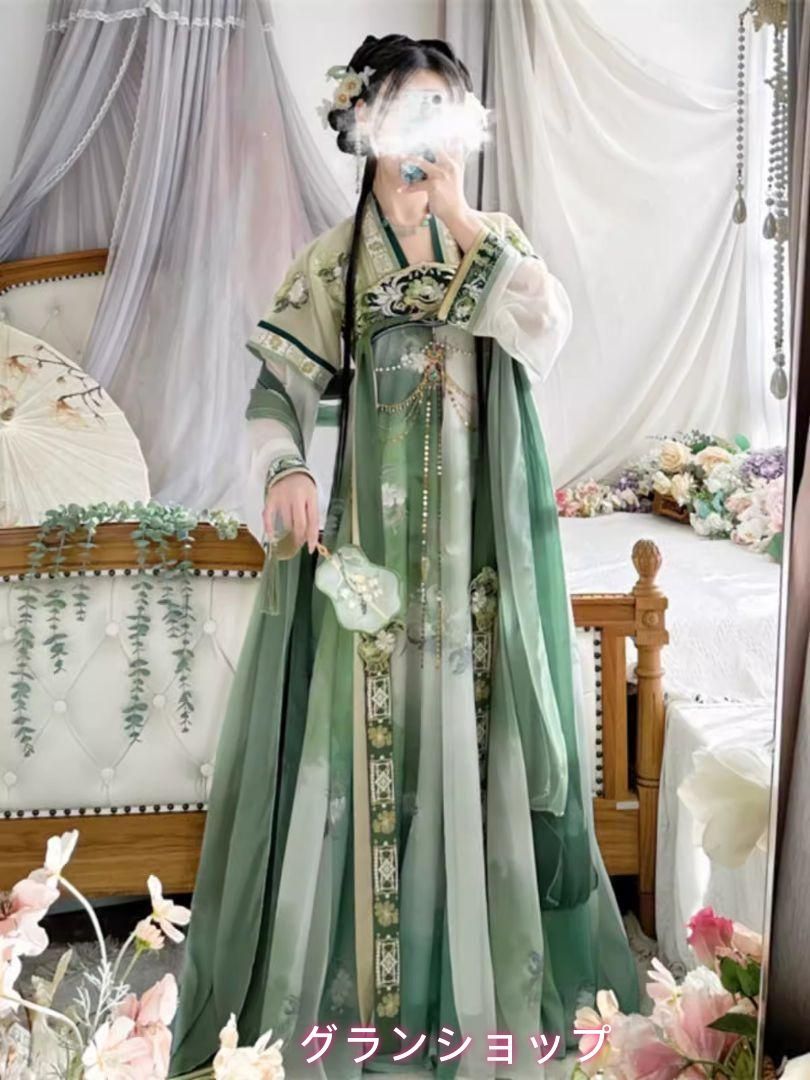 シルク生地漢服ドレス 美しい刺繍 中華伝統衣装 高級感あふれる中国風撮影衣装