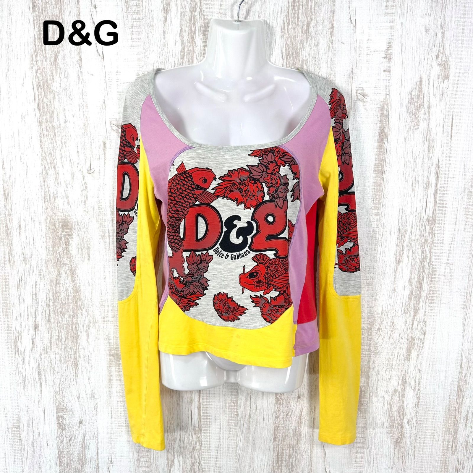 00s D&G DOLCE&GABBANA ドルチェアンドガッバーナ 鯉 マルチカラー ロンT イエロー y2k