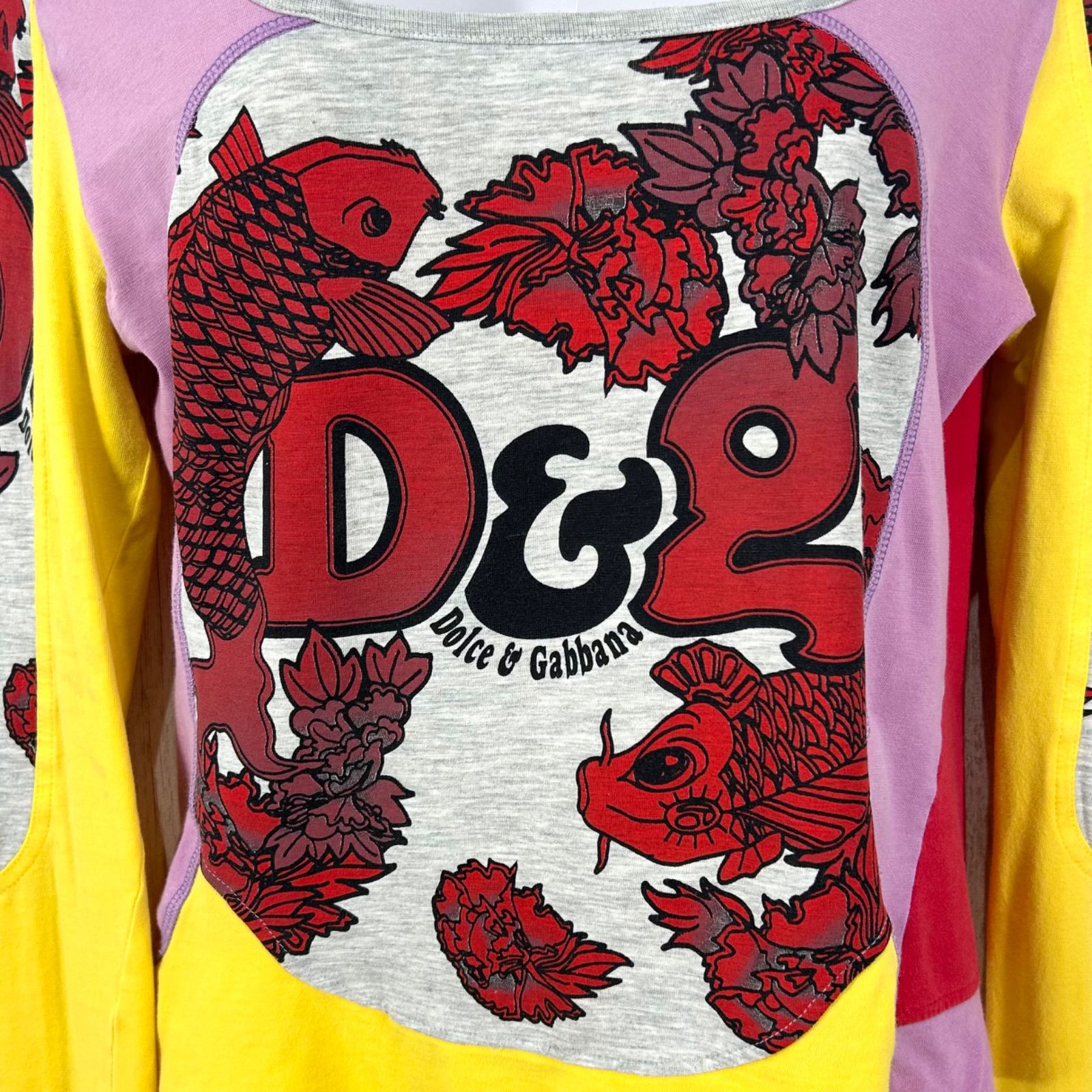 00s D&G DOLCE&GABBANA ドルチェアンドガッバーナ 鯉 マルチカラー ロンT イエロー y2k｜長袖