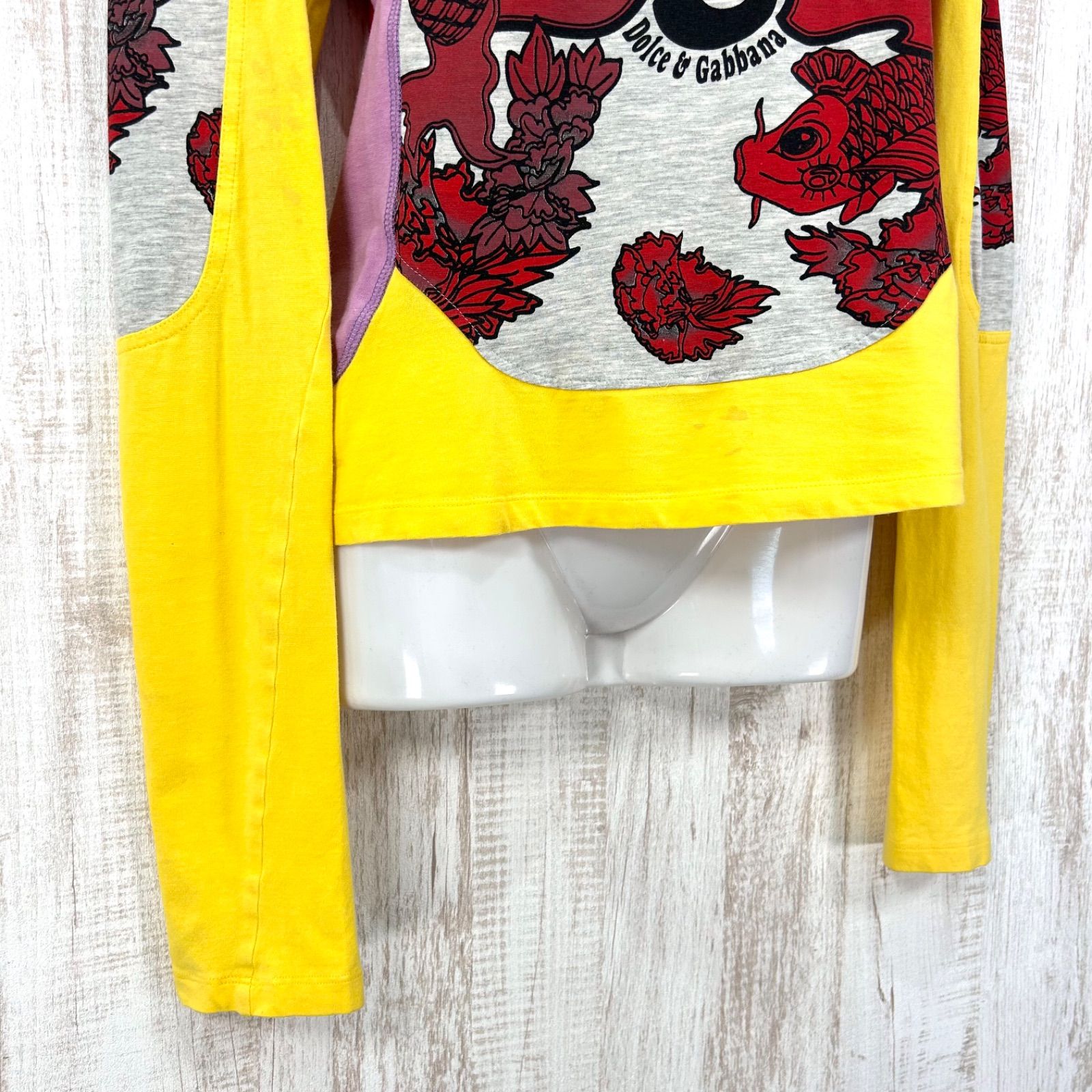 00s D&G DOLCE&GABBANA ドルチェアンドガッバーナ 鯉 マルチカラー ロンT イエロー y2k｜長袖
