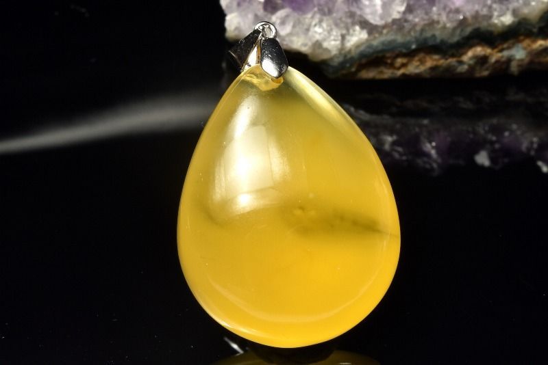 【１点物】シルバー925◇ ゴールデンアンバー琥珀　31x24mm　ドロップ ペンダントトップ パワーストーン 天然石 _PD1708