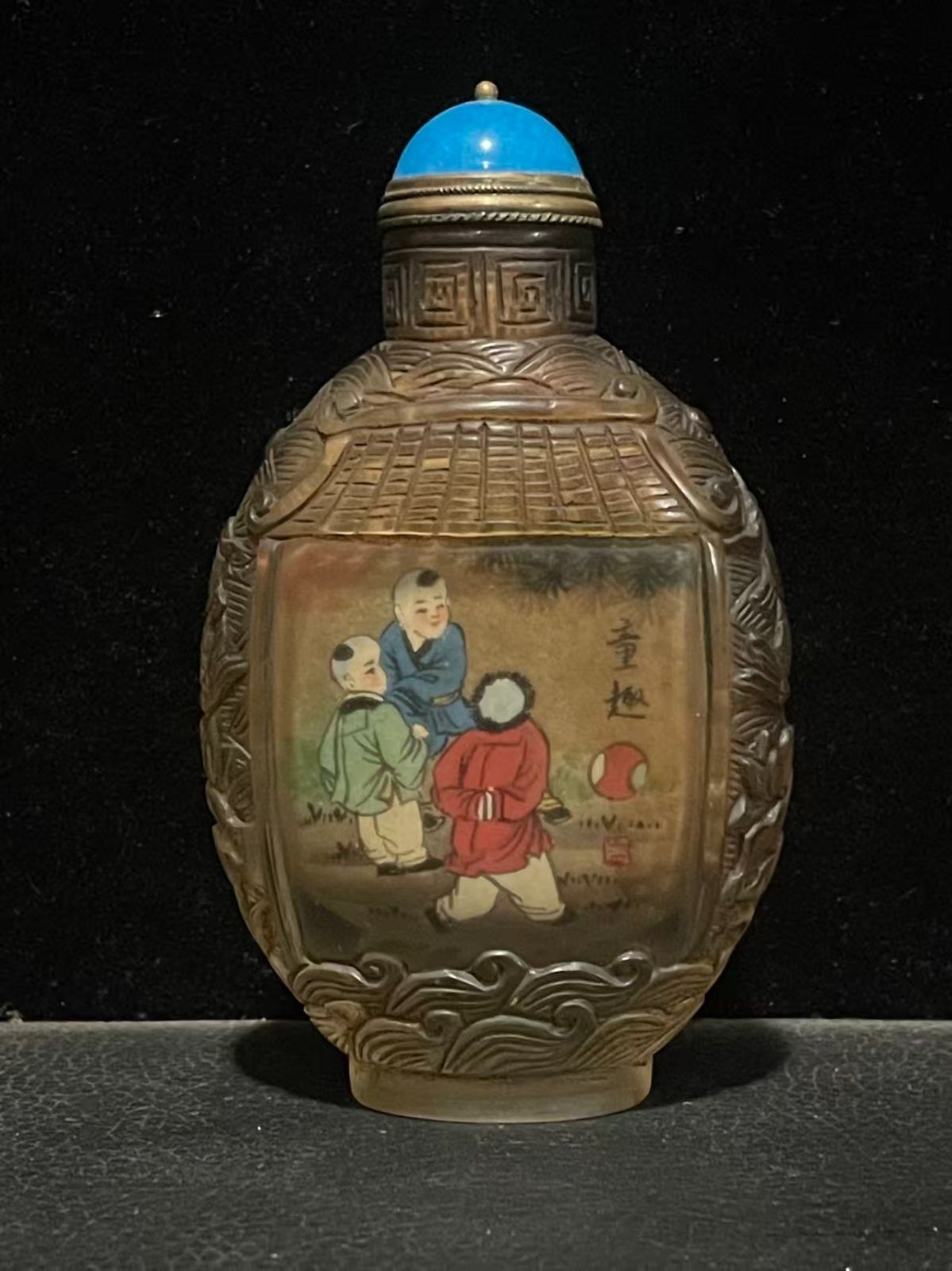 中国古美術・旧家蔵出・清代・琉璃・内絵鼻煙壷・名家手繪「嬰戲図」鼻煙壺・工芸品・骨董品・古玩・極細工・古置物・縁起物・時代物・R08051201