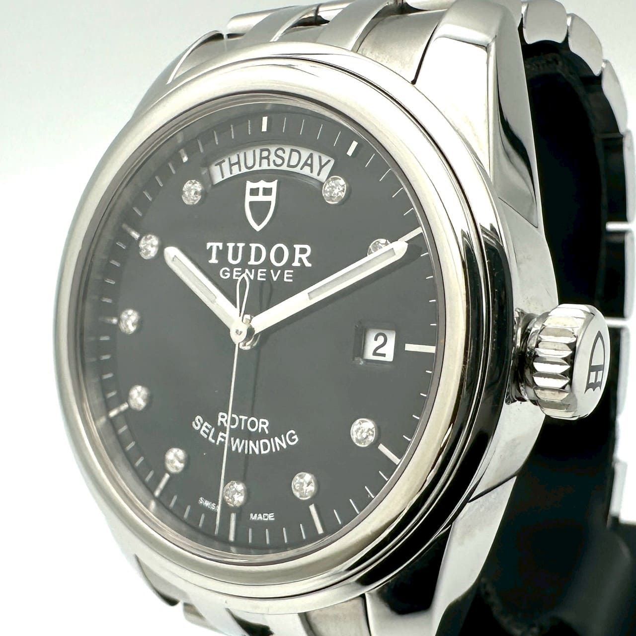 美品 TUDOR チュードル チューダー グラマー デイトデイ 56000 腕時計 自動巻き SS ブラック メンズ