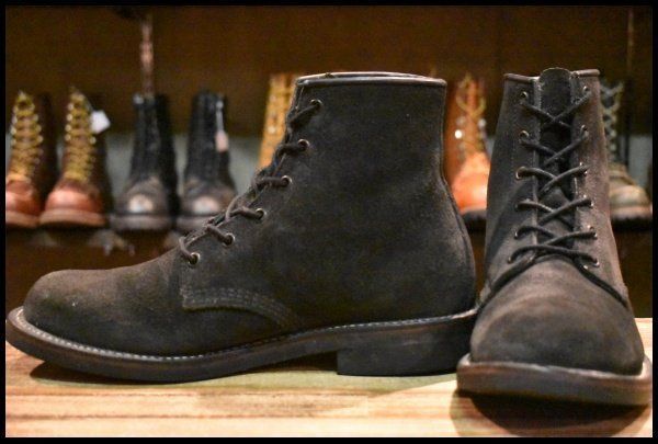 【8.5D 良品 黒タグ】Chippewa チペワ 97060 黒 ブラックスエード ブラックオデッサリバース レースアップ 編み上げ ブーツ HOPESMORE【GE065】