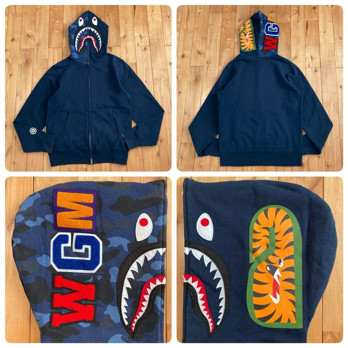 Blue Camo × NAVY シャーク パーカー Mサイズ shark full zip hoodie a