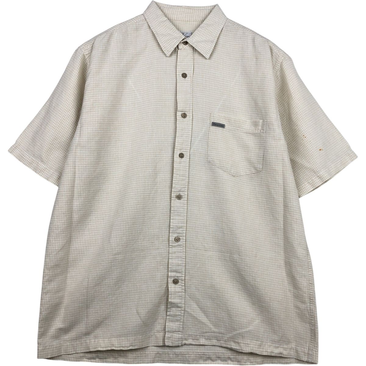 古着 90~00年代 カルバンクライン Calvin klein JEANS チェック柄 半袖 コットン×リネンシャツ ボックスシャツ メンズL相当/eaa614517