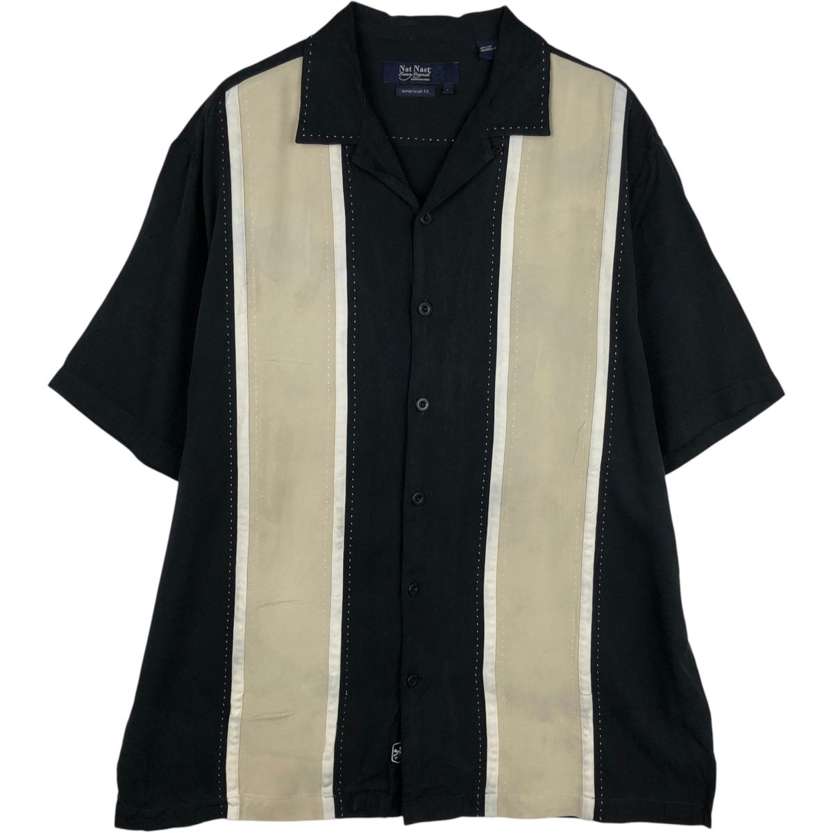 古着 90年代 ナットナスト Nat Nast American fit ツートン 半袖 オープンカラー シルクシャツ ボックスシャツ メンズL相当/eaa634596