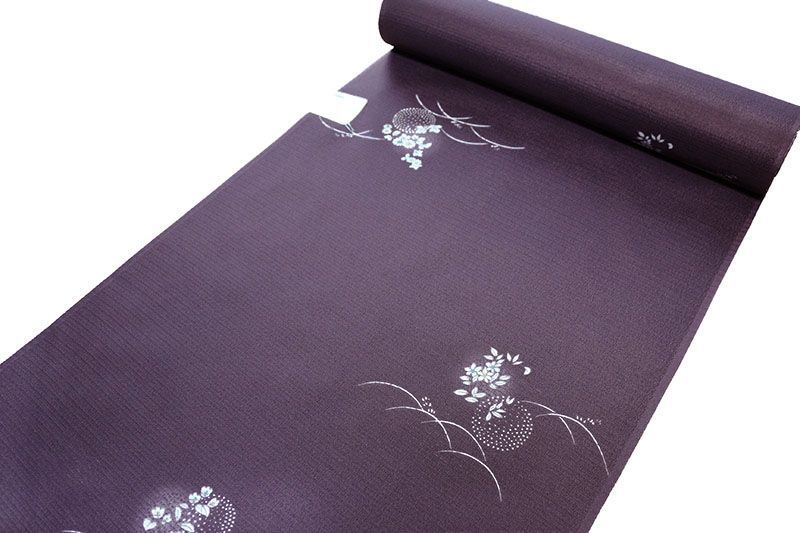 東レ シルック 絽小紋 つゆ芝に秋草 濃紫 絽ちりめん 夏物 洗えるきもの ポリエステル 日本製