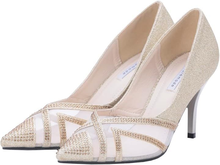 AUNI(アウニイ) パンプス レディース 靴 歩きやすい 結婚式 ポインテッドトゥ 8cm ヒール キャバヒール お呼ばれ パーティー フォーマル ウェッジソール 黒 浅め ベロア (ゴールド / 3415, 23.5 cm)