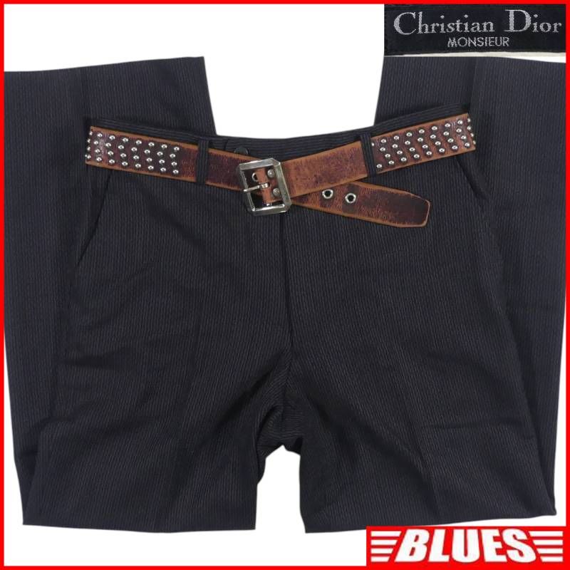 Christian Dior MONSIEUR クリスチャンディオール ムッシュ スラックス W30位 M ウール ストライプ 紺 ネイビー メンズ パンツ_ウエスト73cmから77cm一覧←SEULB屋着古← X8306 7,154円