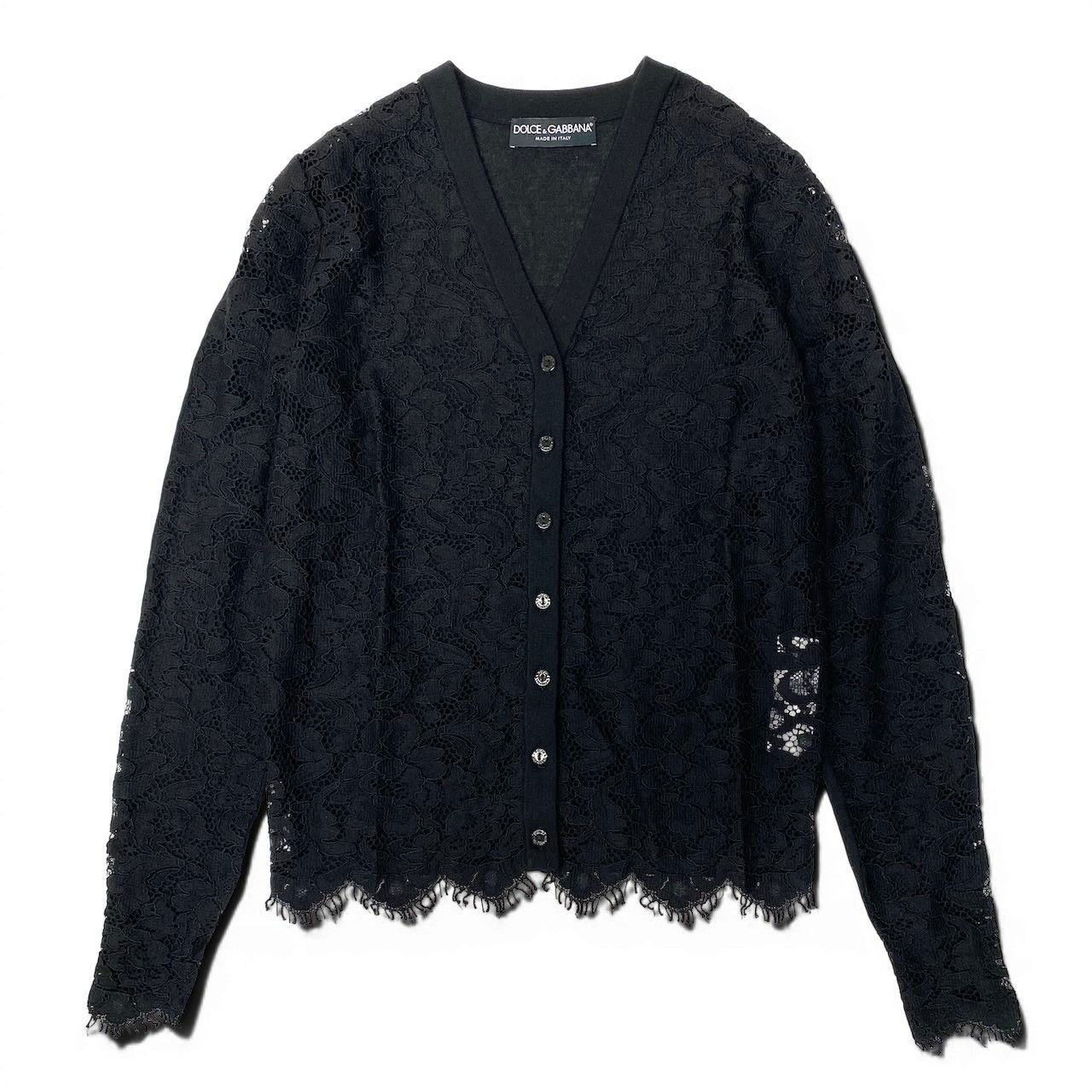 56e12 DOLCE&GABBAN ドルチェアンドガッバーナ ロングスリーブレースカーディガン ニットセーター イタリア製 38サイズ ブラック レディース 女性用t18r