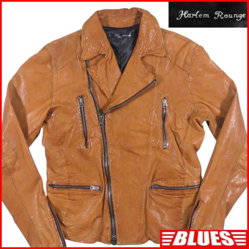 Harlem Rounge 本革 ダブルライダース IDEALジップ L Harlem Rounge ハーレムラウンジ ライダースジャケット L 茶 キャメル