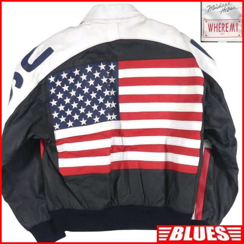 Michael Hoban マイケルホーバン スタジャン S 星条旗 USA 古着 レザー ブルゾン ジャンパー 本革 レザースタジャン_サイズS一覧←SEULB屋着古← HS656 9,984円