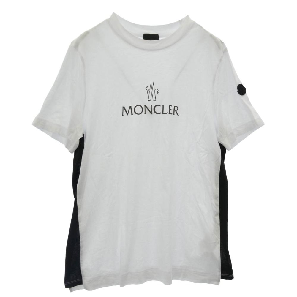 MONCLER モンクレール 襟ニット切替ロゴワッペン半袖Tシャツ E10938062300 8390X ホワイト レディース MONCLER (モンクレール) 胸ロゴワッペン 無地 クルーネック 半袖 T