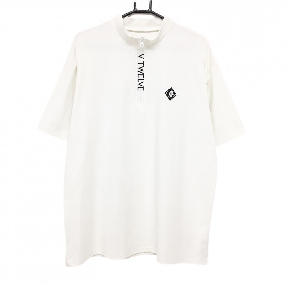 【美品】V12 半袖ハイネックシャツ 白×黒 ハーフジップ 後ロゴ メンズ XXL ゴルフウェア 2023年モデル 大きいサイズ V12