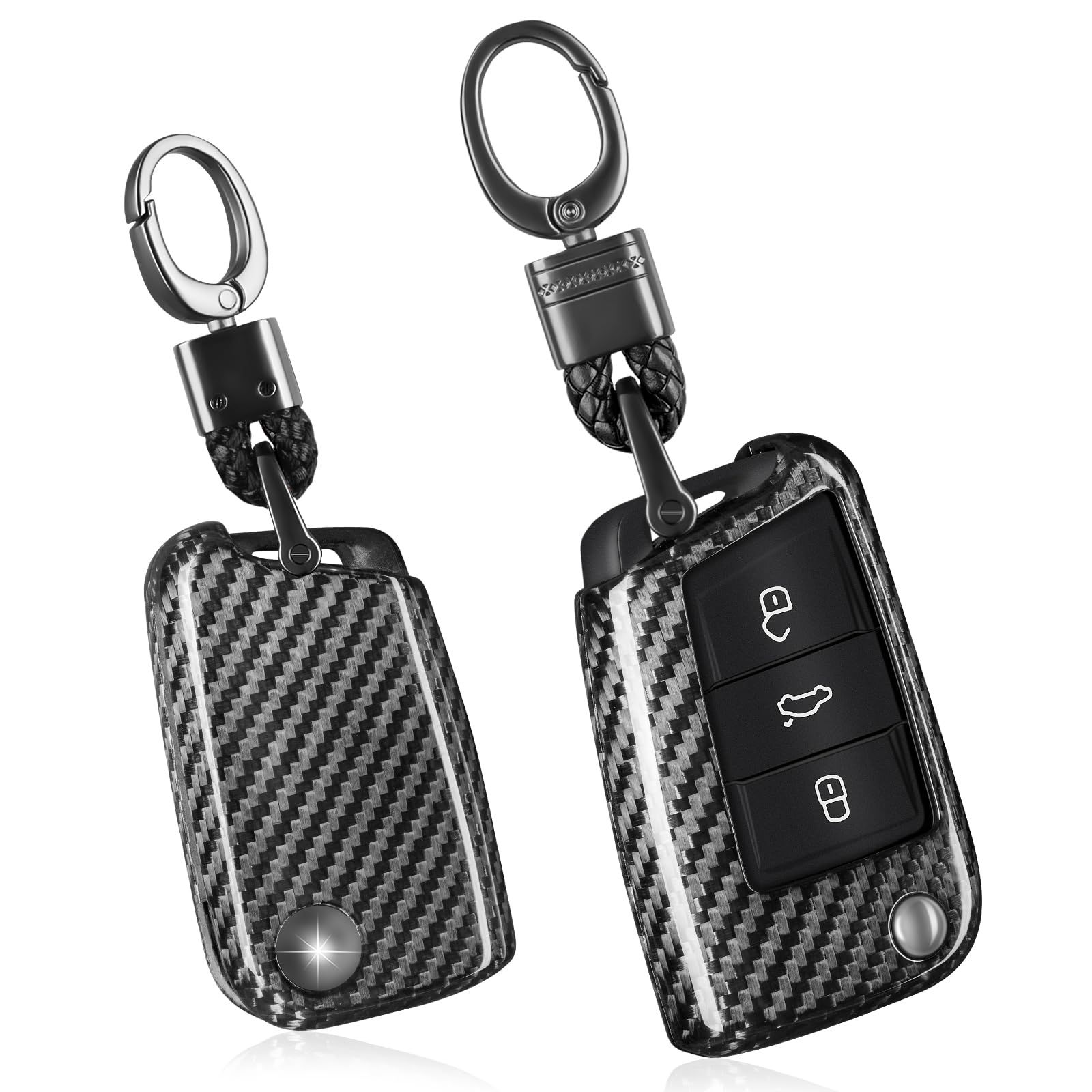 [T-carbon]ゴルフ7 キーケース フォルクスワーゲン キーカバー Golf 7/ Mk7/ ポロ/パサート/ジェッタ ティグアン トゥアレに適用 キー ケース リアルガラス繊維 高級 （シルバーブラック）