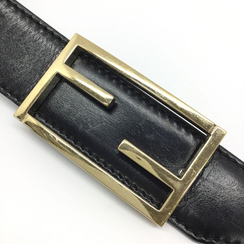 【美品】FENDI リバーシブル ブラックレザーベルト ゴールドバックル FENDI【フェンディ】リバーシブルベルト FFバックル ブラック ゴールド