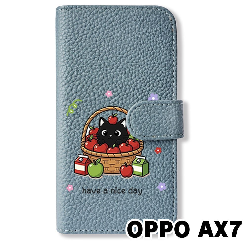 新品未使用】 OPPO AX7 手帳型スマホ ケース カバー (色：ブルーグレー
