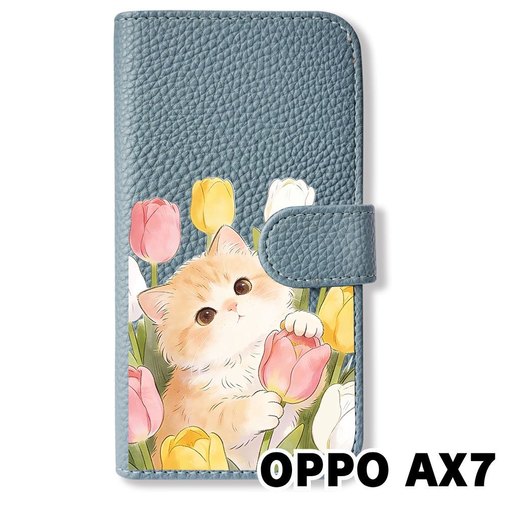 新品未使用】 OPPO AX7 手帳型スマホ ケース カバー (色：ブルーグレー