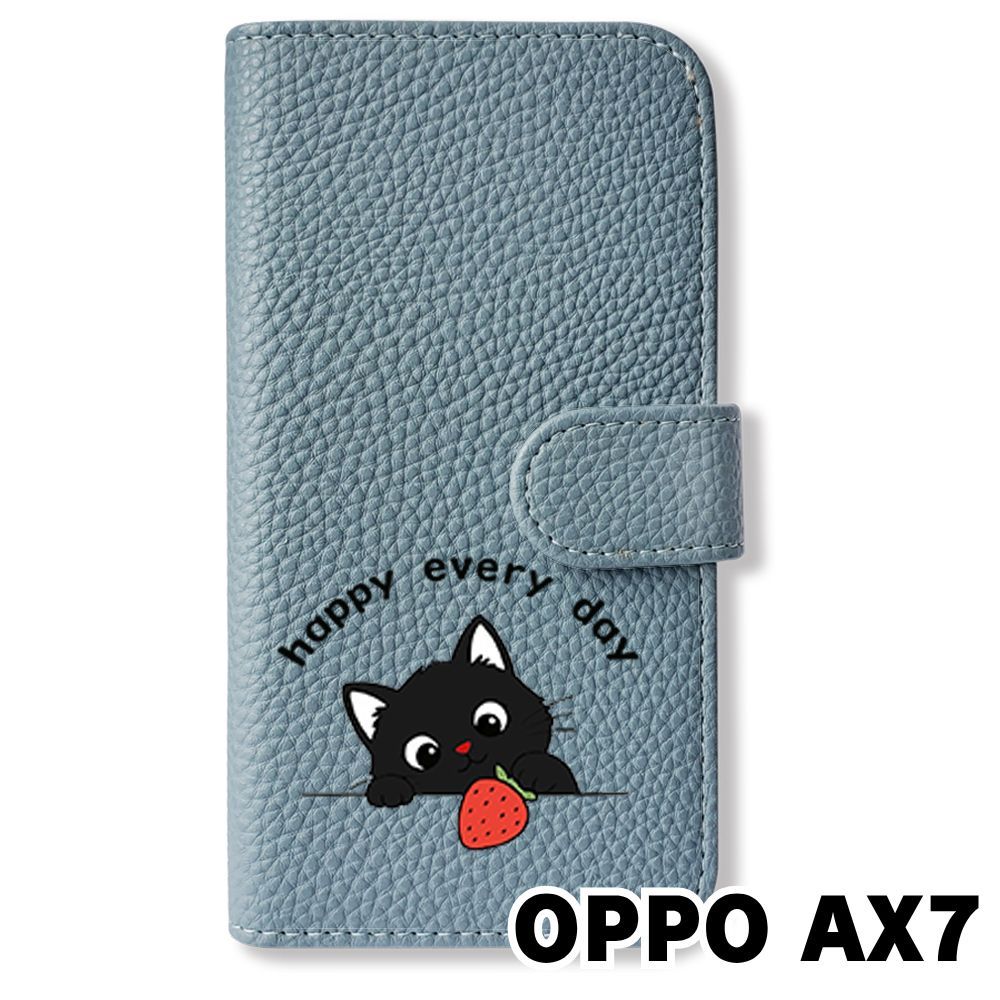 新品未使用】 OPPO AX7 手帳型スマホ ケース カバー (色：ブルーグレー