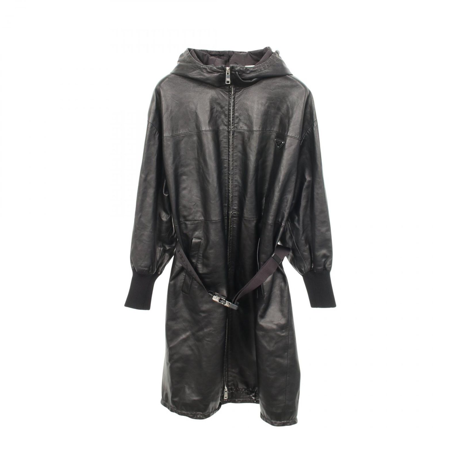 プラダ PRADA ナッパレザー フード付き 56A014 ブラック レザー ナッパレザコート レディース Used A