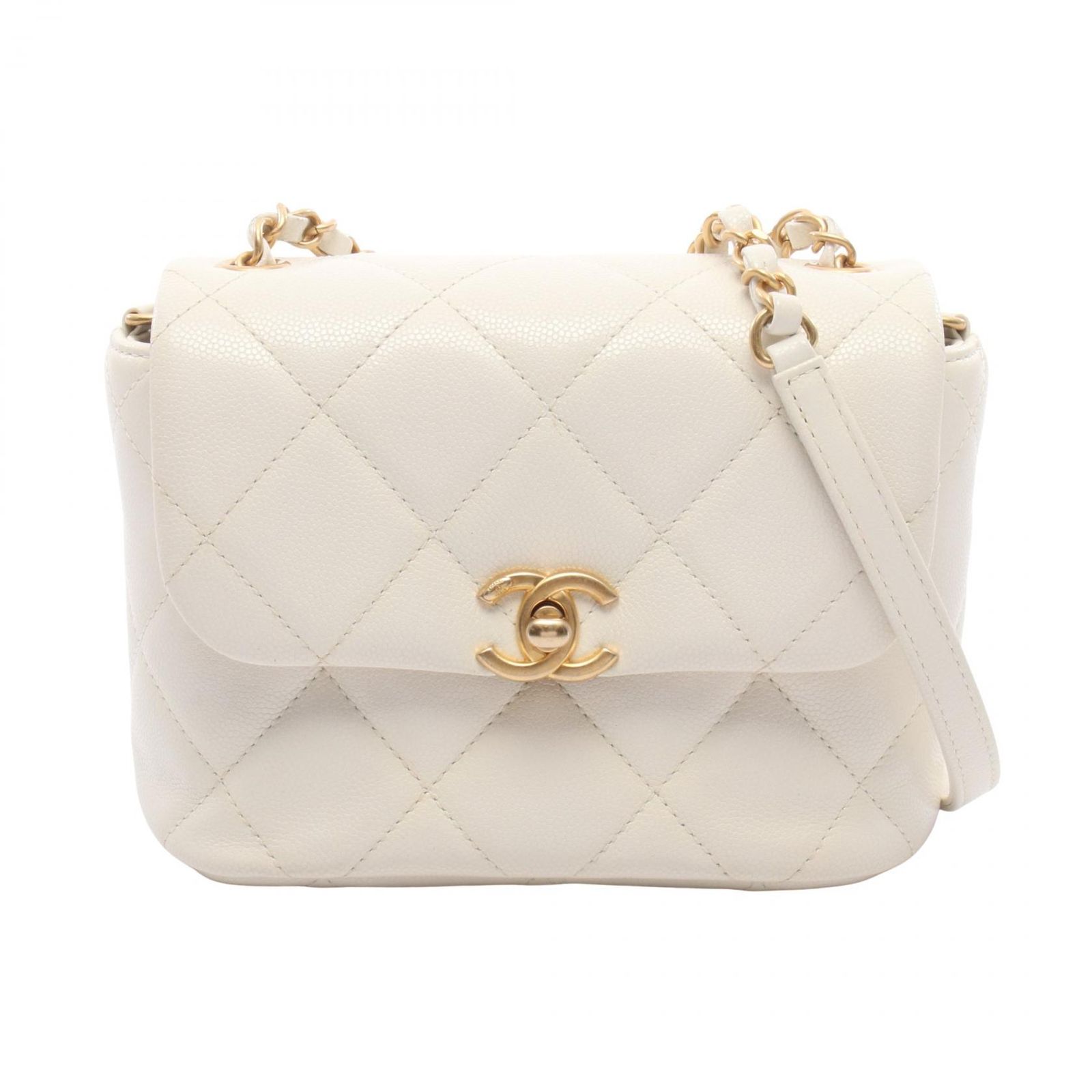 シャネル CHANEL ショルダーバッグ ミニマトラッセ AS4906 ホワイト キャビアスキン(グレインドカーフ) ミニマトラッセ チェーンショルダー レディース Used B