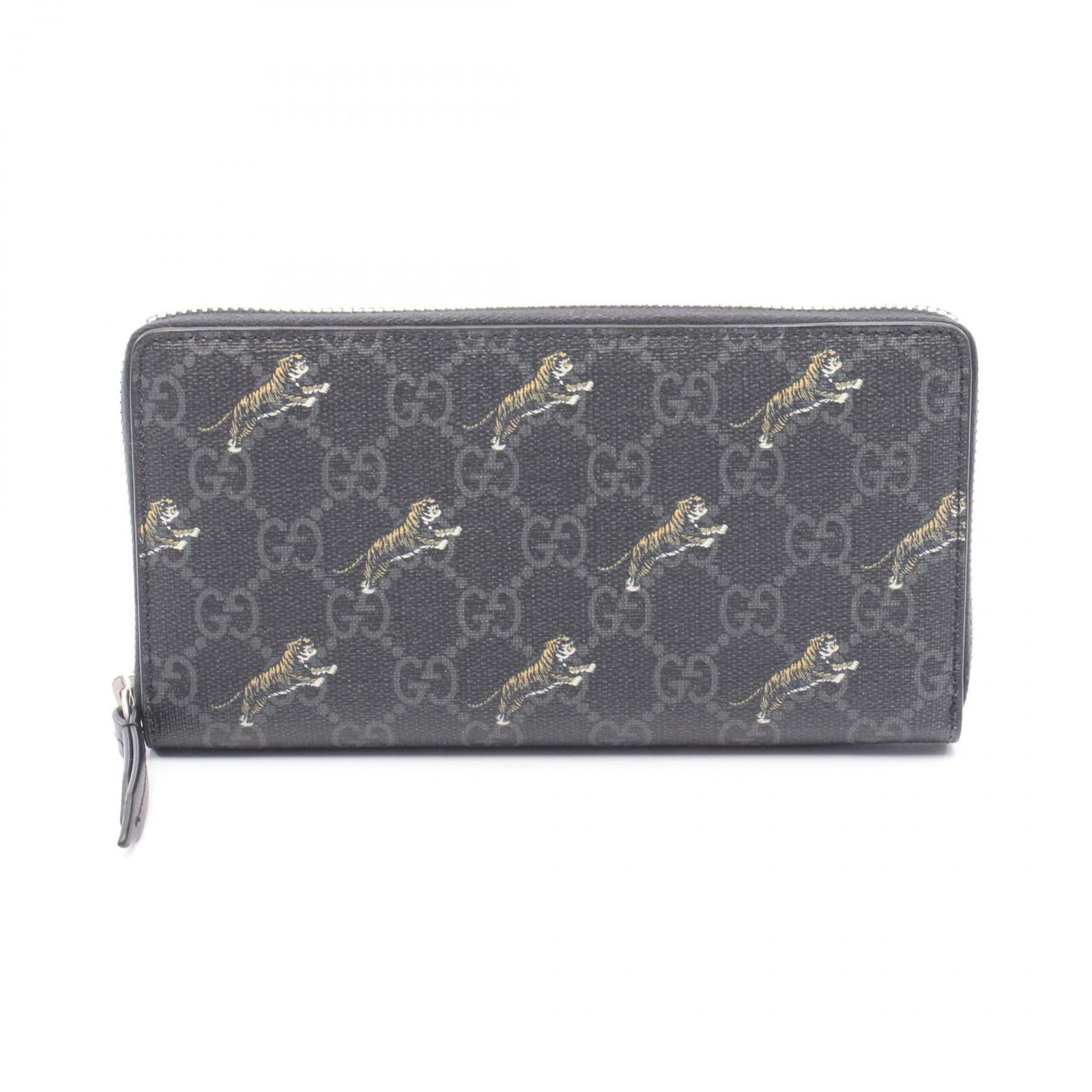 グッチ GUCCI ラウンド長財布 GGスプリーム タイガープリント 575135 ブラック/タイガープリント レザー ラウンド長財布 メンズ Used A